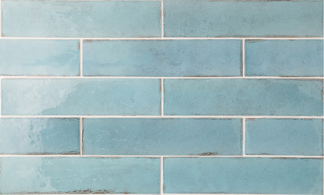 FULL TILE SAMPLE Nomad Aquamarine Brick Industrial Style Wall Tiles | 6cm x 24.6cm