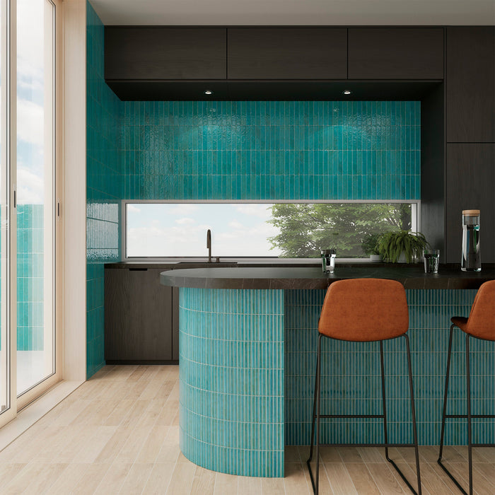 Pottery Brick Tile | Azul Blue | Wall Tile | 5cm x 25cm | FULL TILE SAMPLE