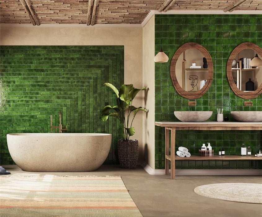 Bora Bora Tourmaline Green Brick | Flux Glaze Finish | Wall Tile | 6.5cm x 32.8cm