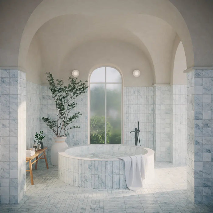 Amalfi Brick Azul Vintage Marble Wall & Floor Tiles 5.4cm x 22cm