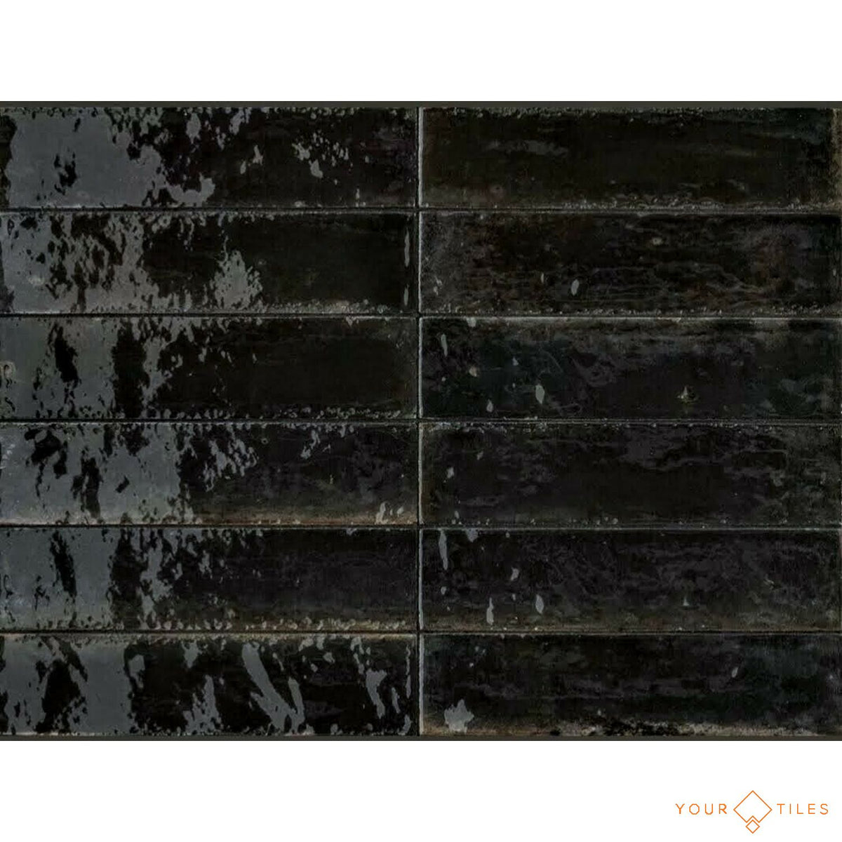 Levent Black Brick | Wall & Floor Gloss Porcelain Tiles | 6cm x 24cm