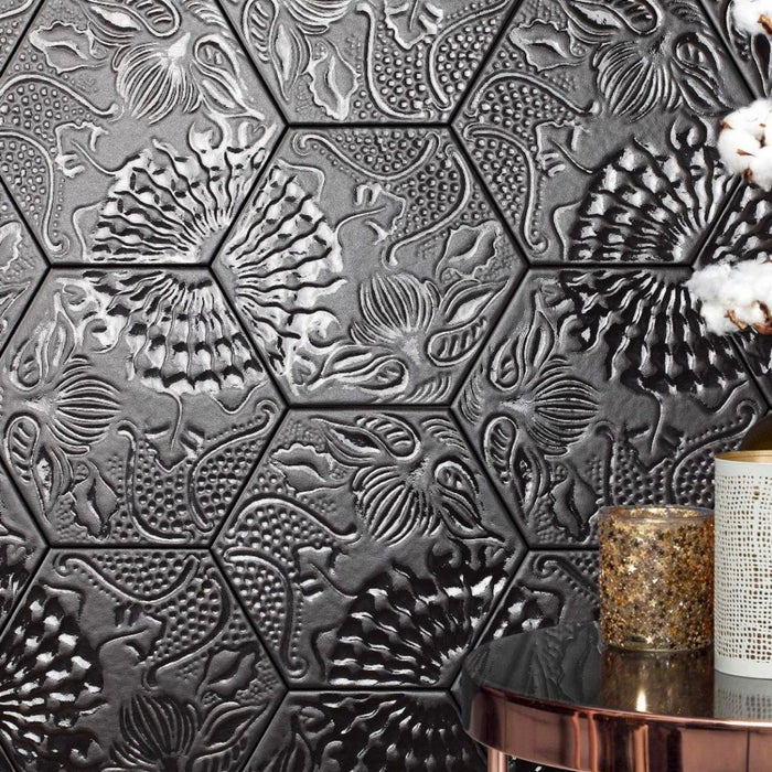 Catalan Decor Black | Hexagon Tile | 25cm x 22cm