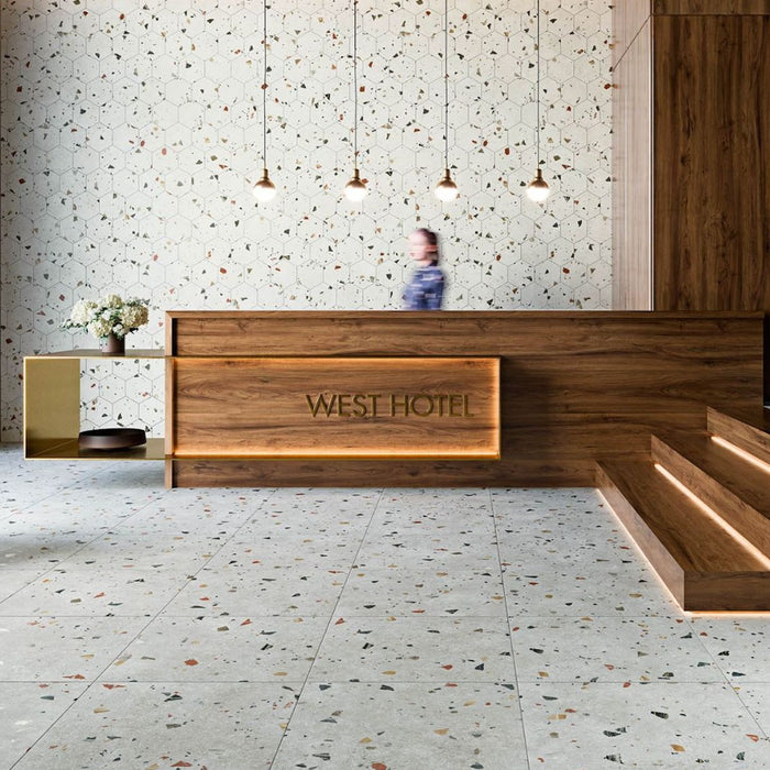 Jericho Silver Terrazzo Square Wall & Floor Tiles 66cm x 66cm