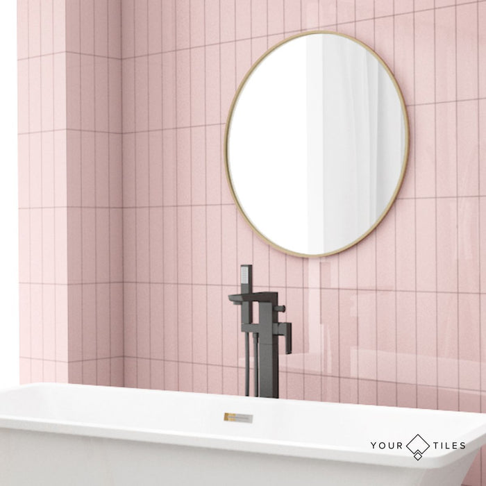 Brooklyn Rose Pink Gloss | Flat Subway Metro Brick Wall Tile | 7.5cm x 30cm