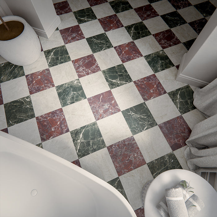 CUT TILE SAMPLE Divine Verde Green Matt Marble Chequer Board Tiles | 30cm x 30cm