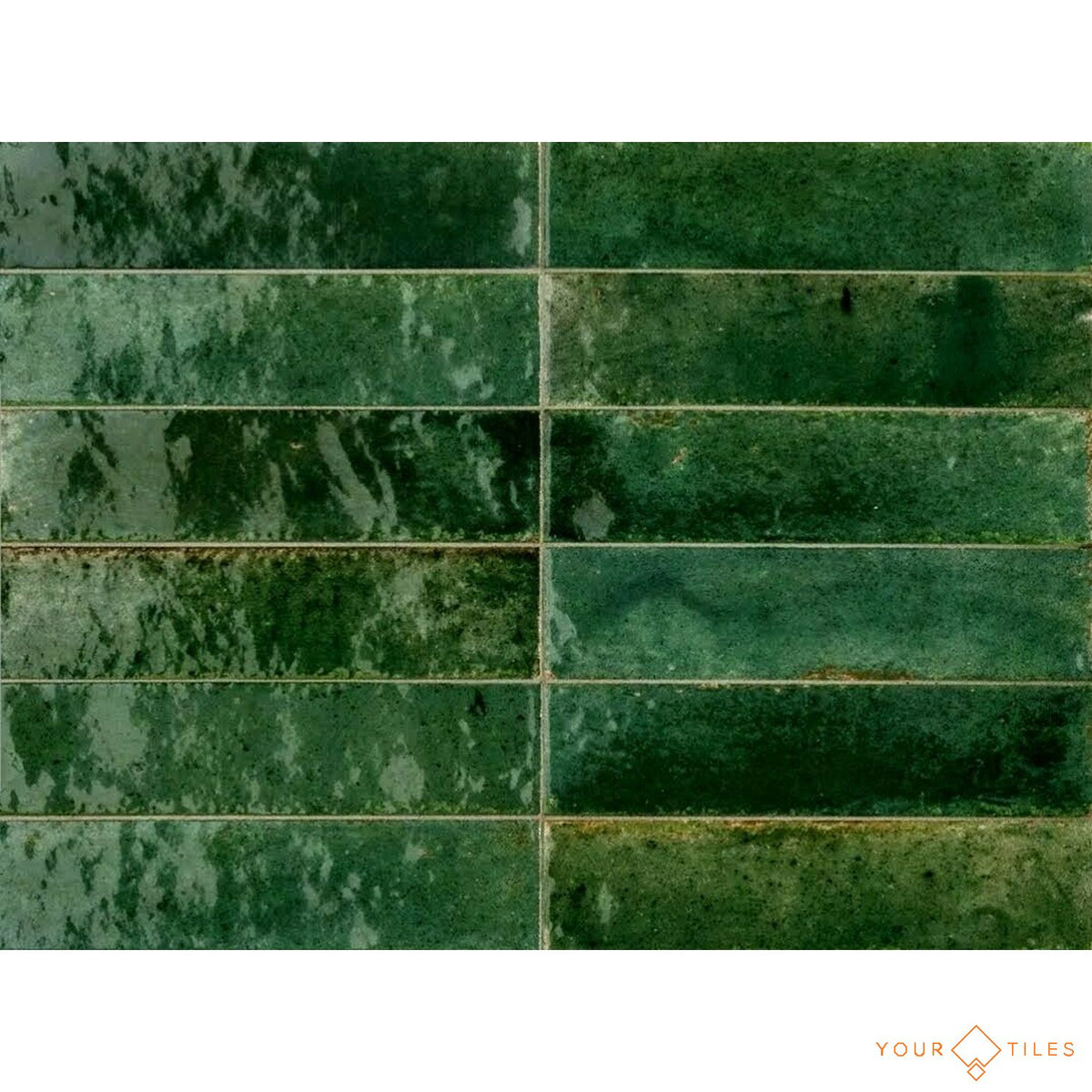 Levent Green Brick | Wall & Floor Gloss Porcelain Tiles | 6cm x 24cm