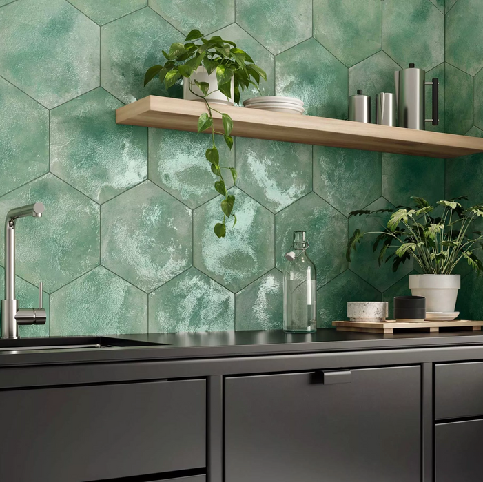 Enigma Lustre Glaze | Hexagon Jungle Green | Porcelain Wall and Floor Tile
