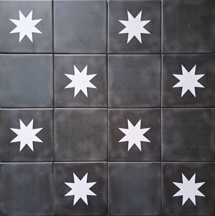 Rubins Black Base Moroccan Porcelain Wall & Floor Tile 15cm x 15cm