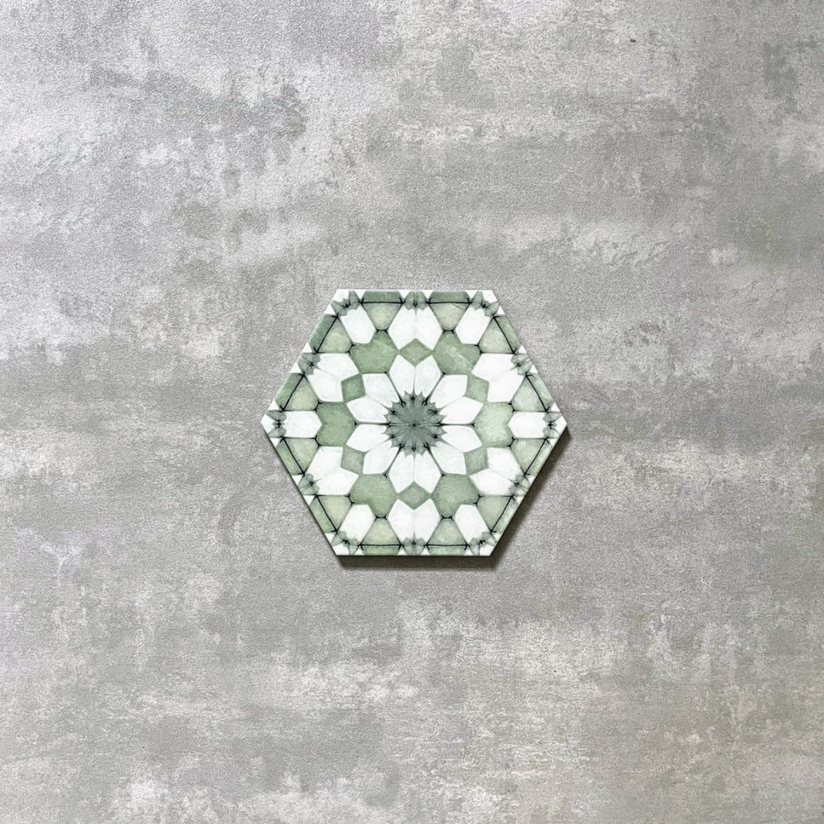 FULL TILE SAMPLE Medina Soft Green Hexagon 18.7cm x 21.6cm