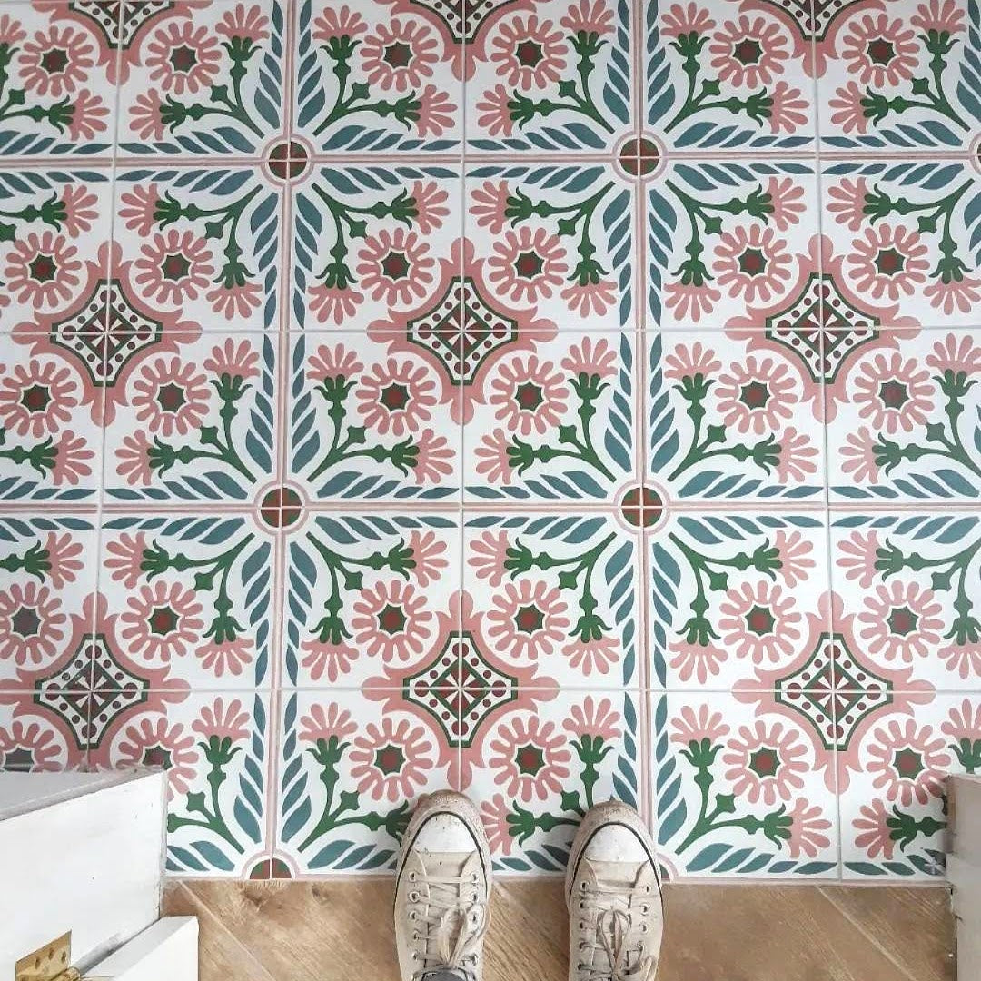 Jardin Rose Moroccan Pattern Tile  20cm x 20cm