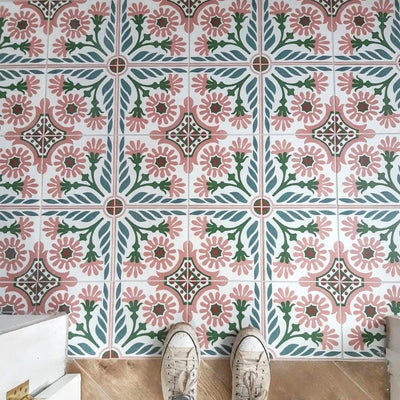Jardin Rose Moroccan Pattern Tile  20cm x 20cm