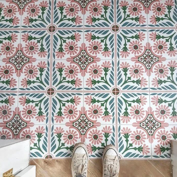 Jardin Rose Moroccan Pattern Tile  20cm x 20cm