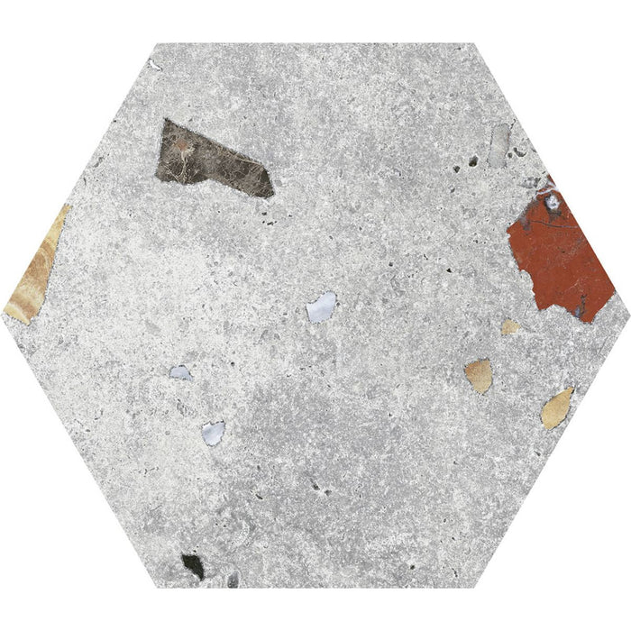 FULL TILE SAMPLE Jericho Silver Terrazzo Hexagon 22cm x 25cm