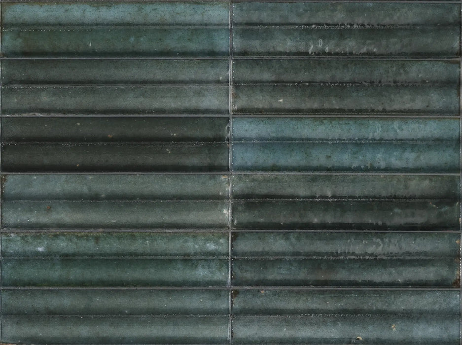 Levent Tiles Blue Fluted Gloss Decor Porcelain Tiles 6cm x 24cm