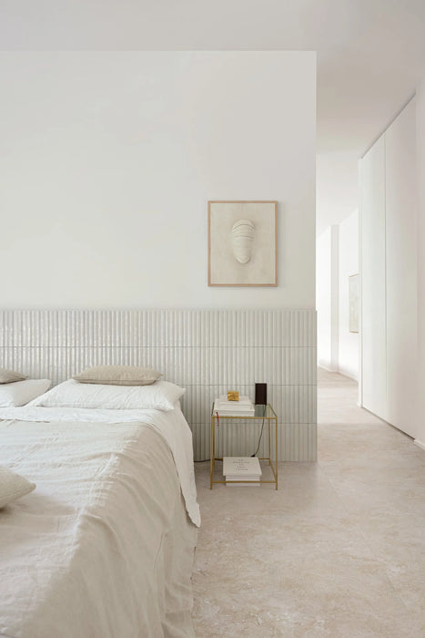 Levent Antique White Fluted Gloss Decor Porcelain Tiles 6cm x 24cm