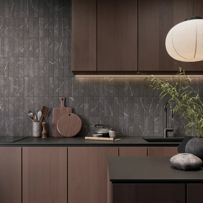 Amalfi Brick Nero Vintage Marble Wall & Floor Tiles 5.4cm x 22cm FULL TILE SAMPLE