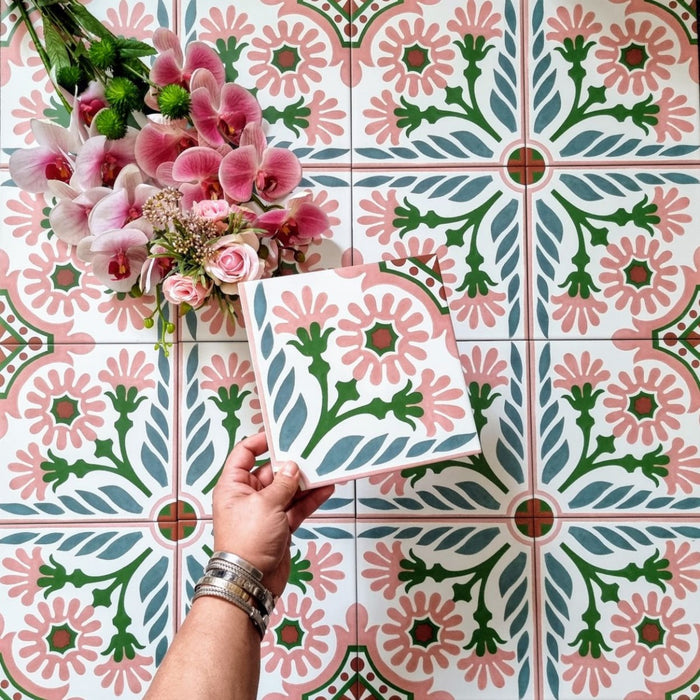 Jardin Rose Moroccan Pattern Tile  20cm x 20cm