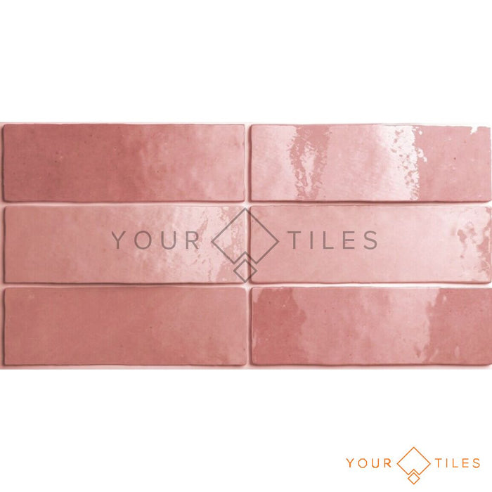 FULL TILE SAMPLE Zellige Brick Rose Pink Moroccan Handmade Style 6.5cm x 20cm