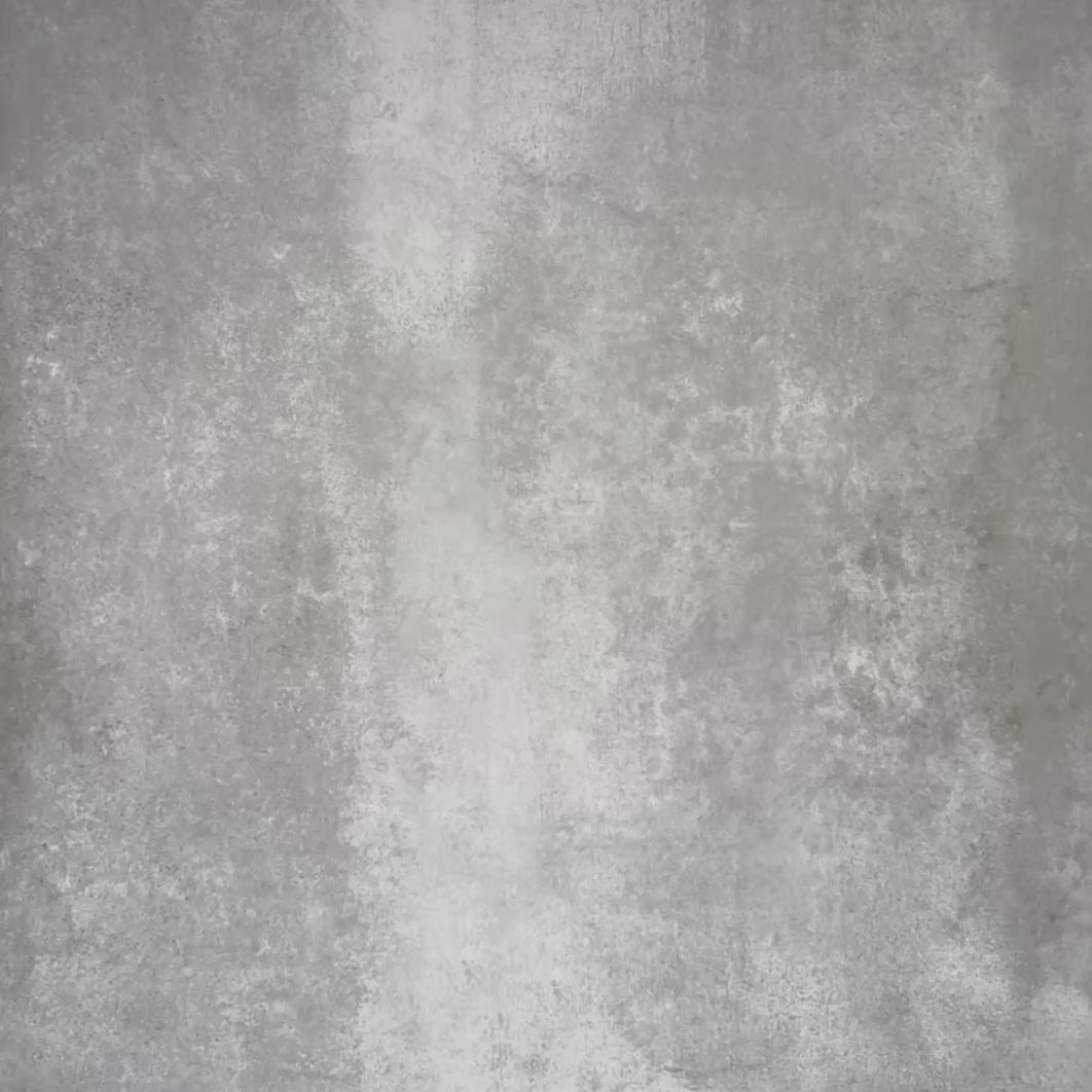 Video showcasing Viscount Harley Street 20×20cm Victorian-style porcelain wall and floor tiles laid in a repeating geometric square pattern with a central floral motif in soft blue, beige, warm grey and white tones, shown as a full tile layout with subtle tonal variation and floral styling.