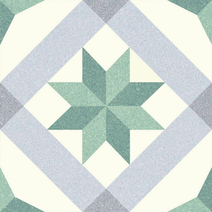 FULL TILE SAMPLE Riviera Menton Star Green 25cm x 25cm