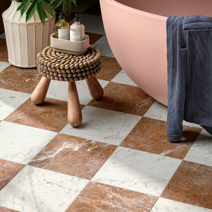 Vitoria Classic Rosso Marble Style Chequerboard Tiles | 30cm x 30cm