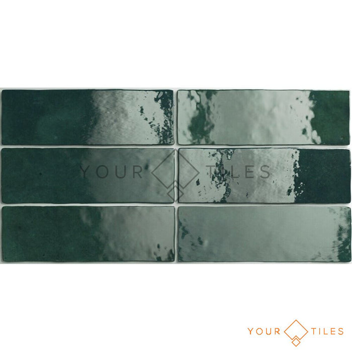 FULL TILE SAMPLE Zellige Brick Royal Green Moroccan Handmade Style 6.5cm x 20cm