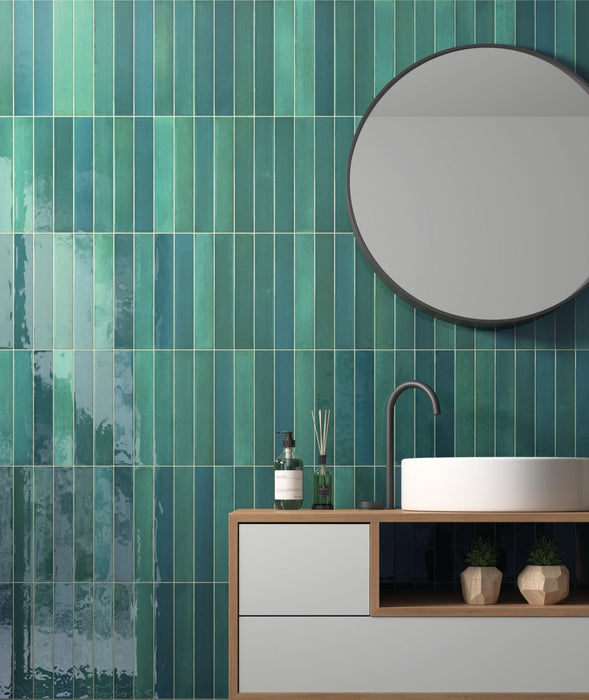 Lisbon Verde Green | Porcelain | Artisanal Wall Tiles | 5cm x 30cm