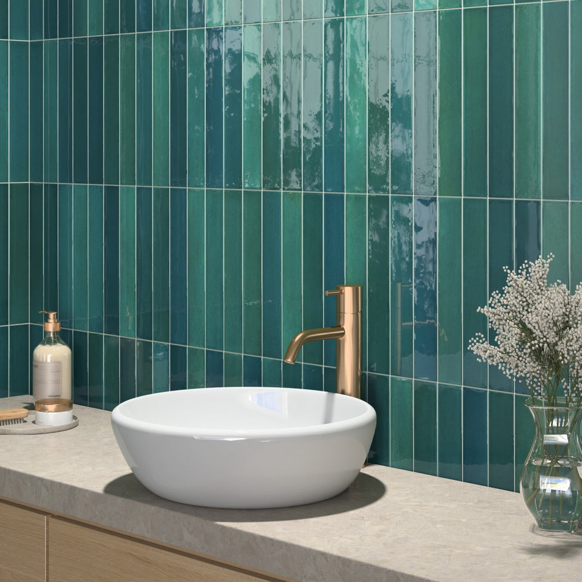 Lisbon Verde Green | Porcelain | Artisanal Wall Tiles | 5cm x 30cm