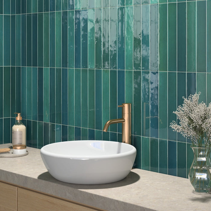 Lisbon Verde Green | Porcelain | Artisanal Wall Tiles | 5cm x 30cm