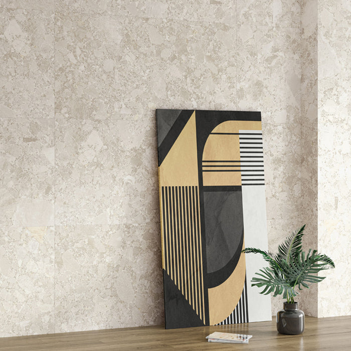 Essentials Terrazzo Stone Avorio 60x120 porcelain wall tiles in modern interior, soft terrazzo-style stone effect in warm neutral tones